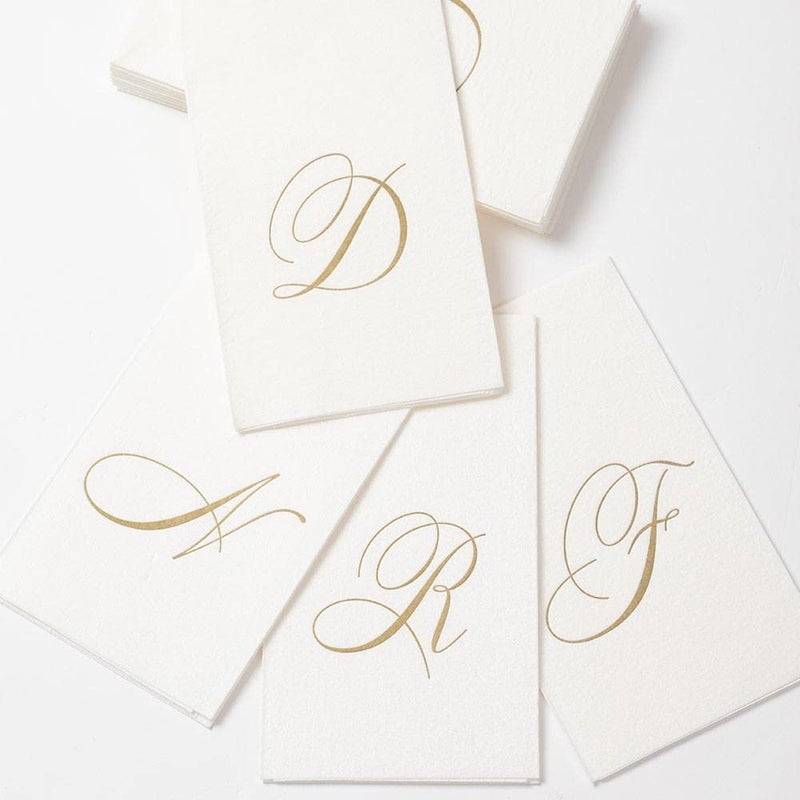 Caspari White Pearl Paper Linen Guest Towels, Monogram Initial Letter, Pack of 24 - Image 3